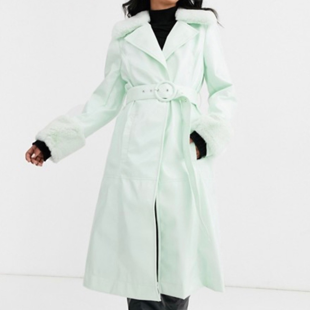 Faux Fur & Vinyl Trench Coat